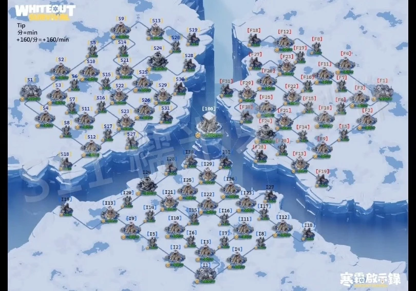 Original Canyon Clash map, including building numbers, income, and connecting paths