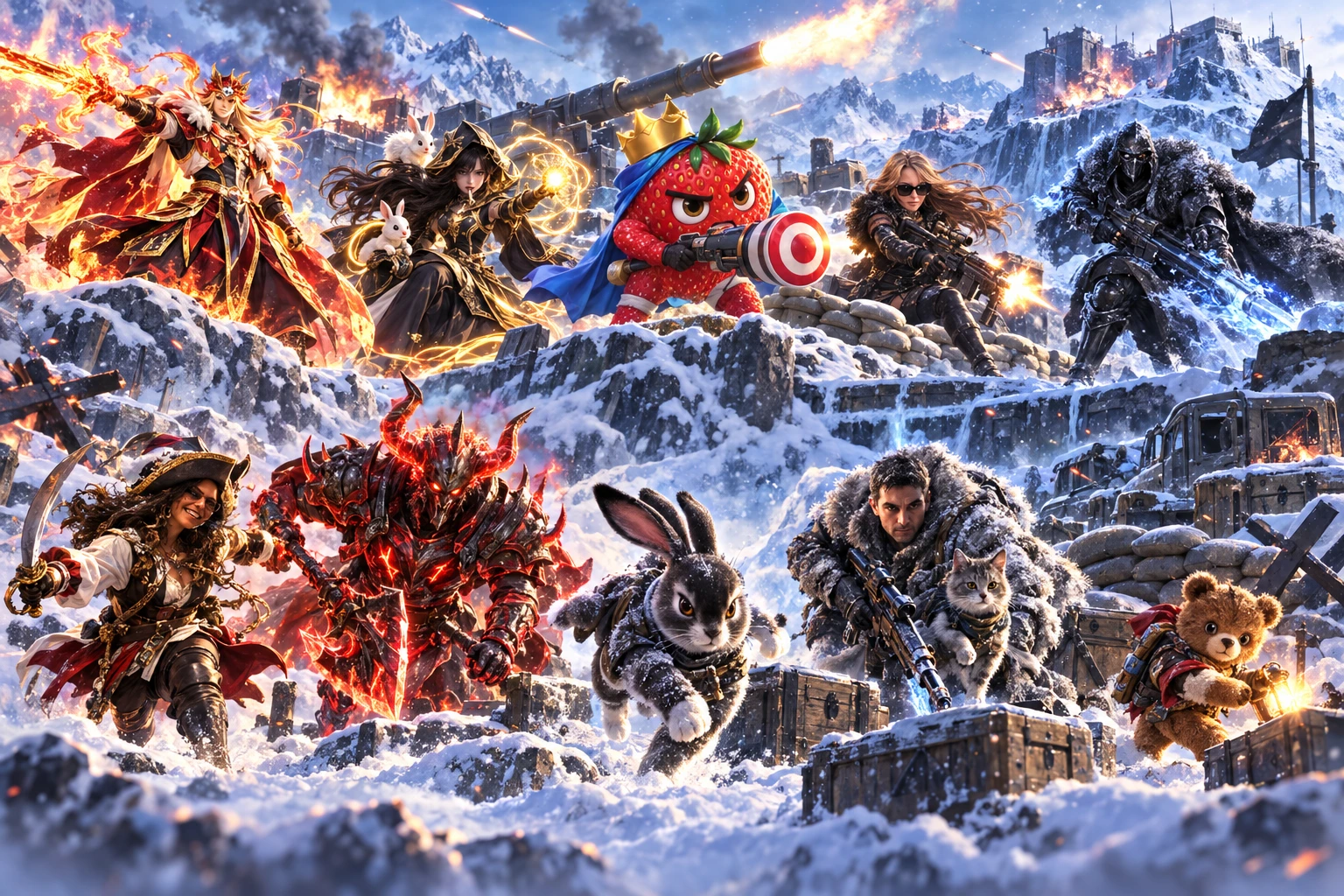 Ten players battling along an artillery ridge