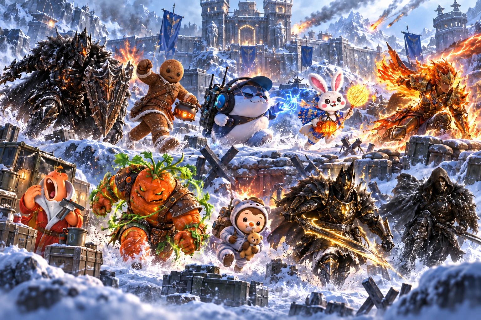 Ten players attacking the central stronghold